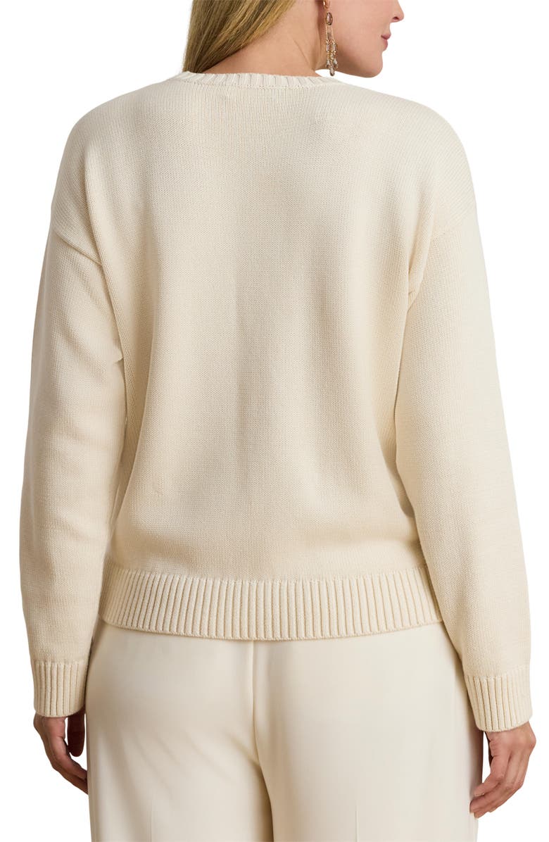 Lauren Ralph Lauren Intarsia Golden Retriever Cotton Sweater, Alternate, color, Mascarpone Cream