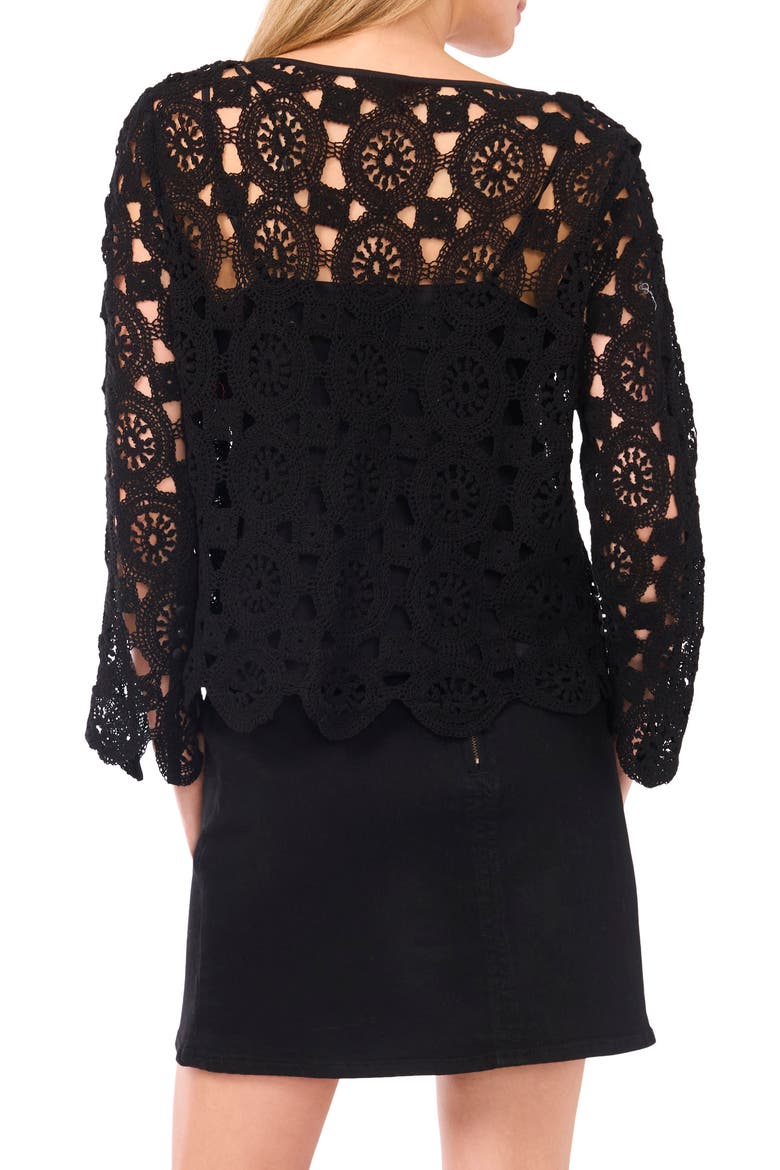 Flare Sleeve Open Stitch Top, Alternate, color, RICH BLACK