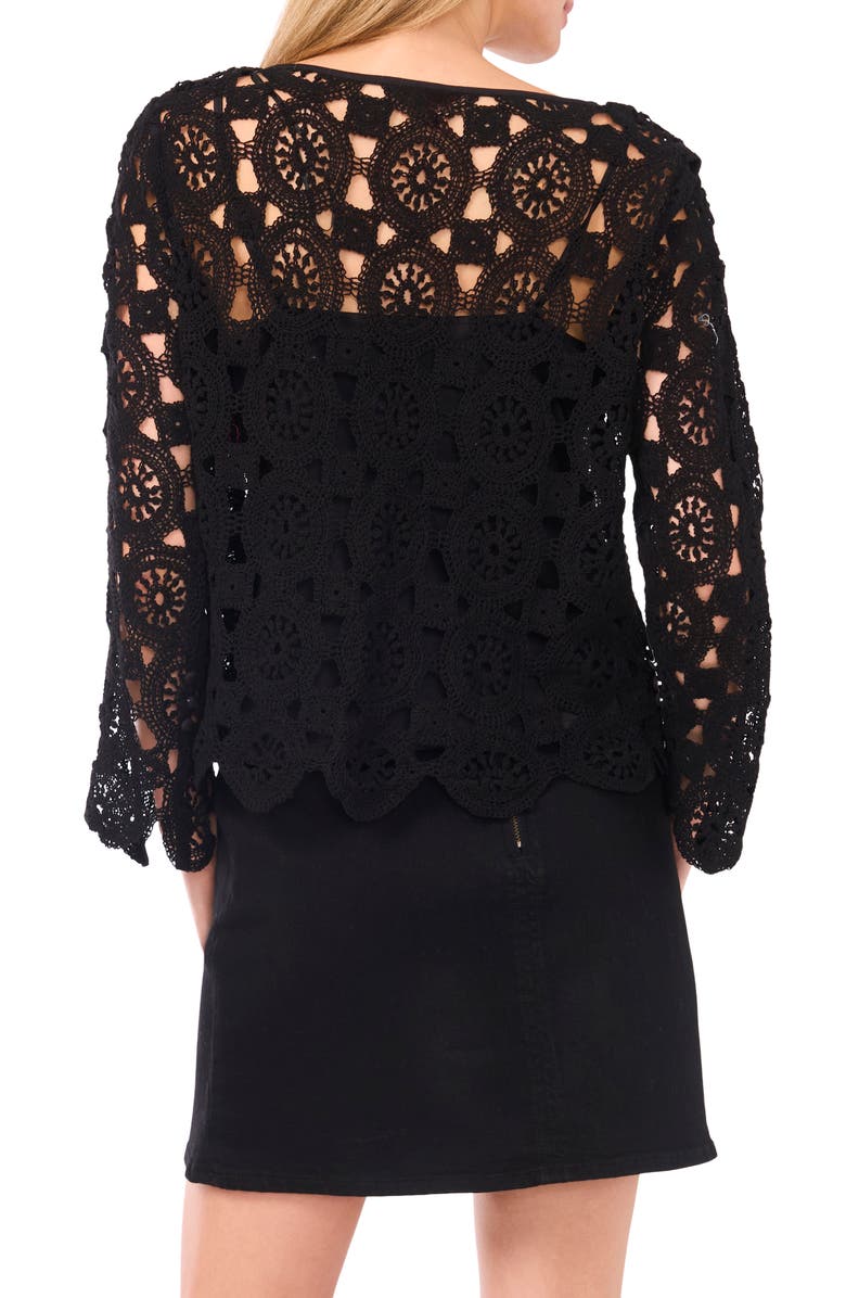 Vince Camuto Flare Sleeve Open Stitch Top, Alternate, color, Rich Black