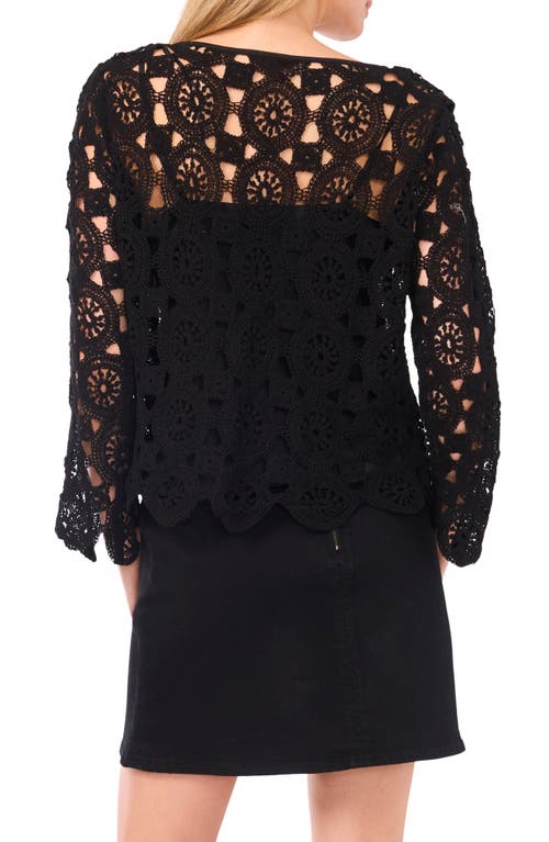Vince Camuto Flare Sleeve Open Stitch Top In Black