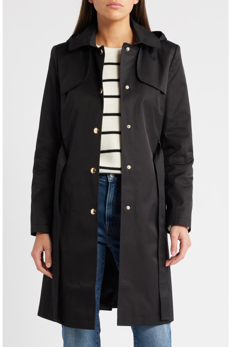 Water Resistant Cotton Blend Coat with Removable Hood (Women