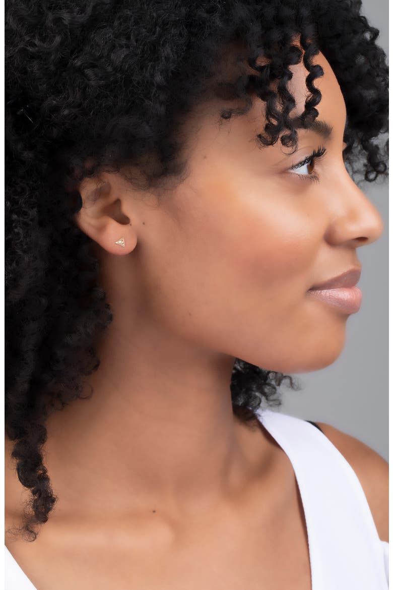 14K Gold Brushed Pyramid Stud Earrings (Online Trunk Show), Alternate, color, 14KY