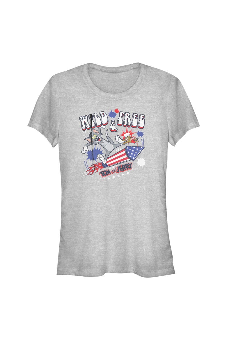 Juniors Tom and Jerry Wild and Free Duo T Shirt, Main, color, Athletic Heather