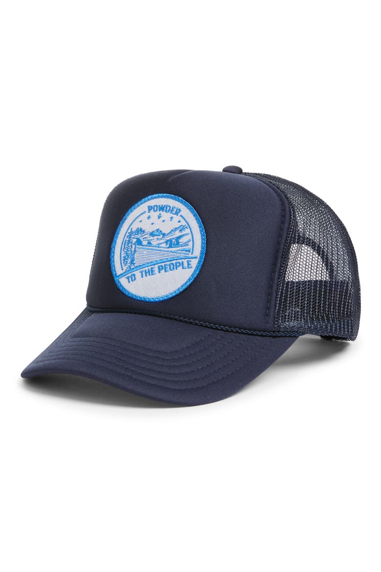 Powder to the People Trucker Hat, Main, color, NAVY