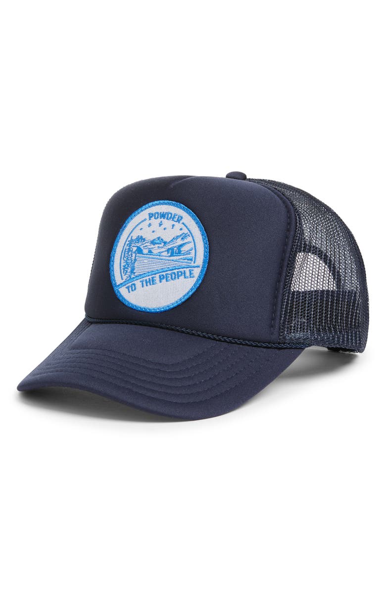 Friday Feelin’ Powder to the People Trucker Hat, Main, color, Navy