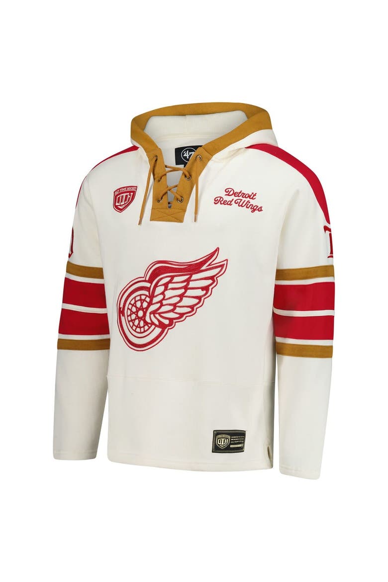 Men's '47 Gordie Howe Cream Detroit Red Wings Blue Line Heritage Name & Number Lace-Up Pullover Hoodie, Alternate, color, Cream