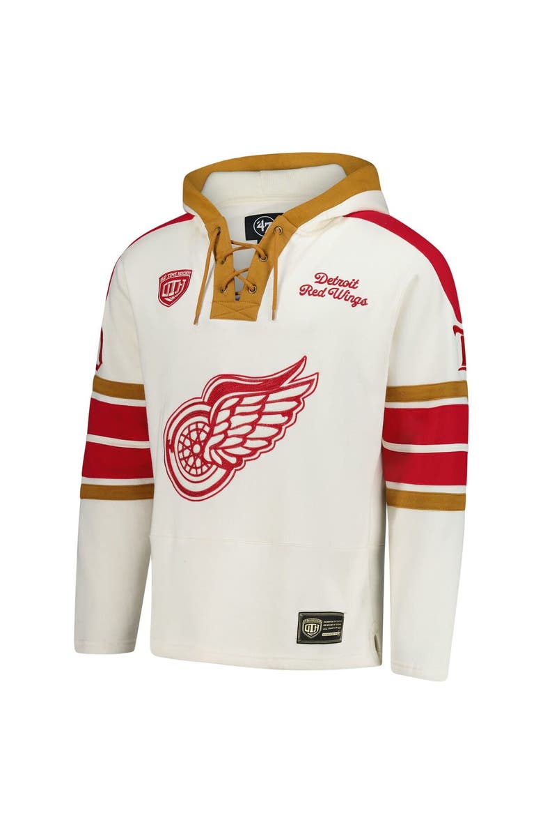 '47 Men's '47 Gordie Howe Cream Detroit Red Wings Blue Line Heritage Name & Number Lace-Up Pullover Hoodie, Alternate, color, 