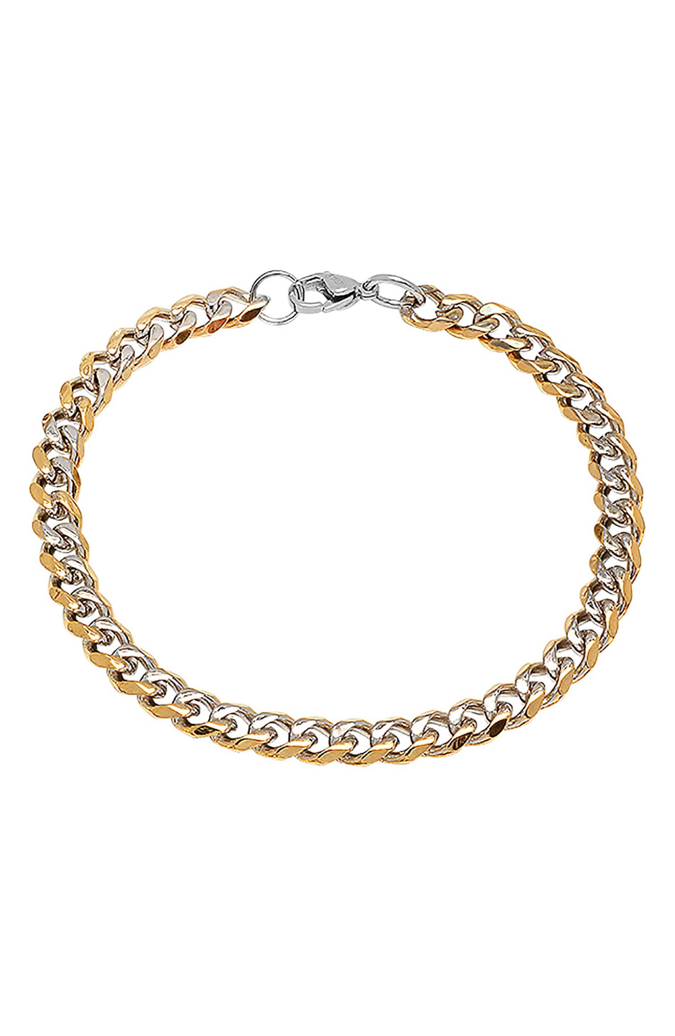 Men's Two Tone 18k Gold Plated Curb Chain Bracelet