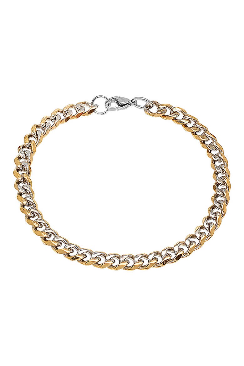 Men's Two Tone 18k Gold Plated Curb Chain Bracelet, Main, color, SILVER/GOLD