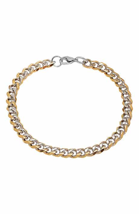 Men's Two Tone 18k Gold Plated Curb Chain Bracelet