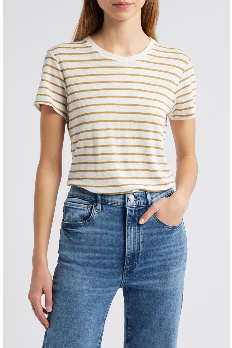 Stripe Linen T-Shirt, Main, color, DARK KHAKI MULTI