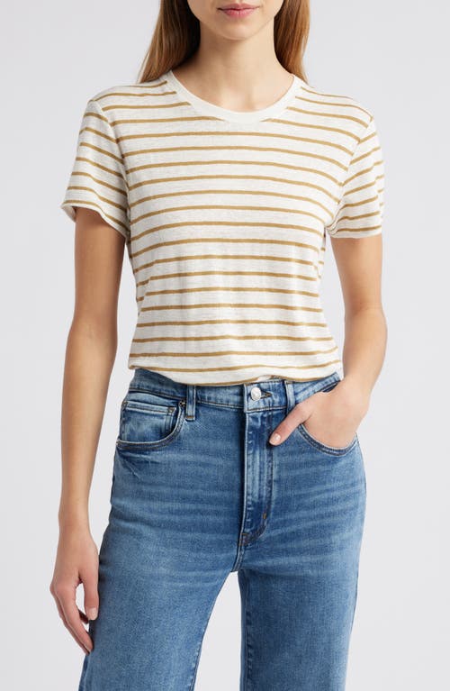 Frame Womens Stripe-print Short-sleeve Organic-linen T-shirt Dark Khaki Multi In Dark Khaki Multi
