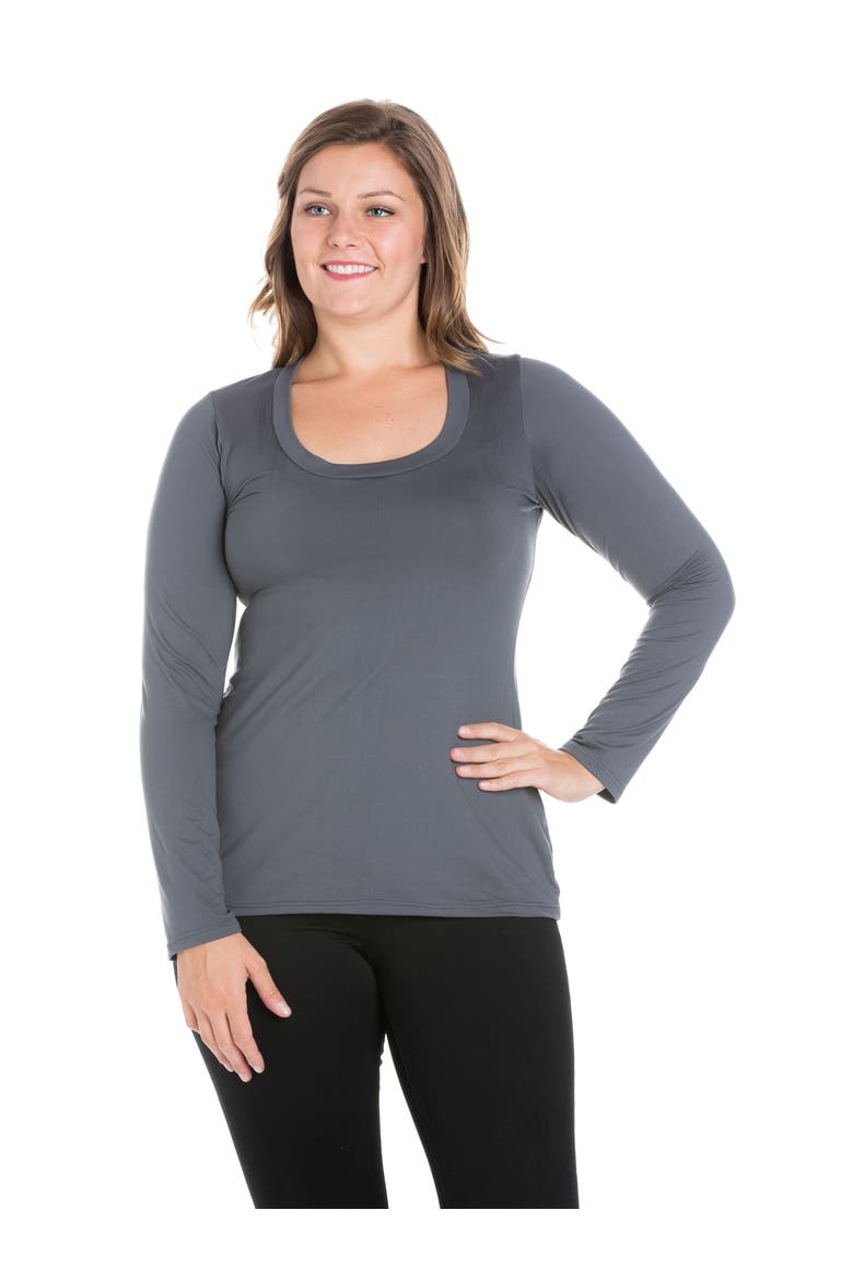 Plus Size Solid Long Sleeve Scoop Neck  Womens Tee, Main, color, Charcoal