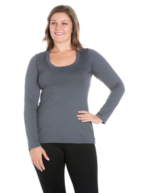 Plus Size Solid Long Sleeve Scoop Neck  Womens Tee