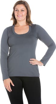 24seven Comfort Apparel Plus Size Solid Long Sleeve Scoop Neck  Womens Tee