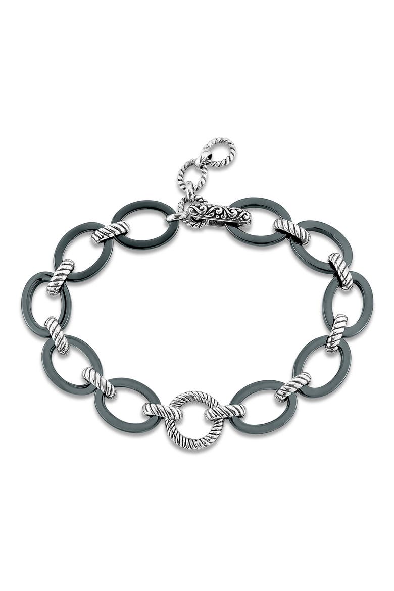 Sterling Silver Ceramic Link Bracelet, Main, color, BLACK