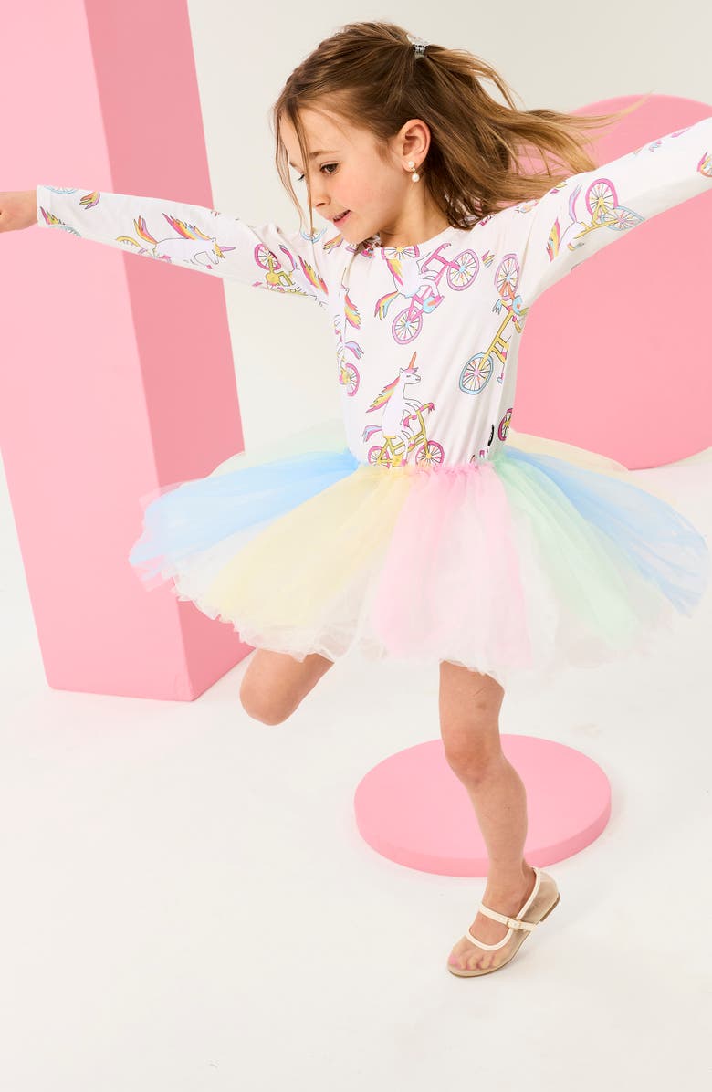 Rock Your Kid Kids
 Unicorn Circus Print Long Sleeve Tulle Party Dress, Alternate, color, Cream