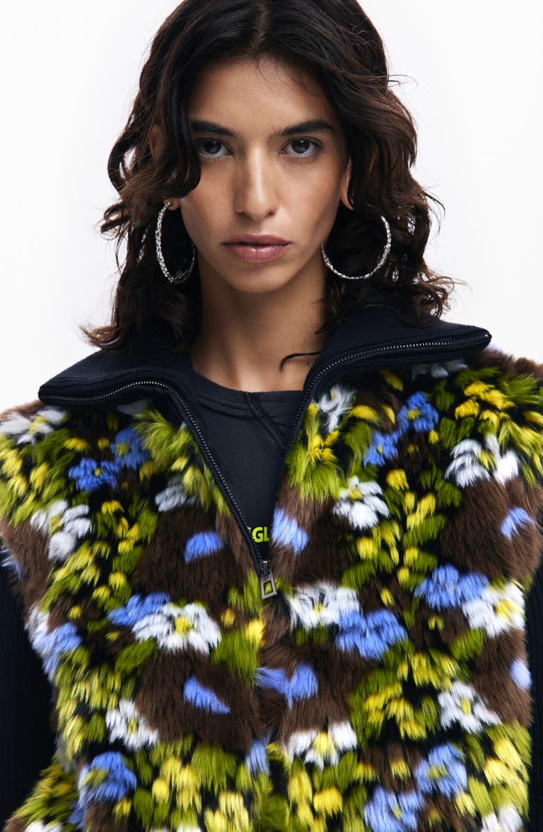 Desigual Lyon Faux Fur Mixed Media Knit Jacket, Alternate, color, 