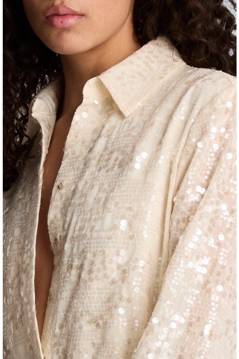 Sequin Flare Long Sleeve Mini Shirtdress, Alternate, color, OYSTER