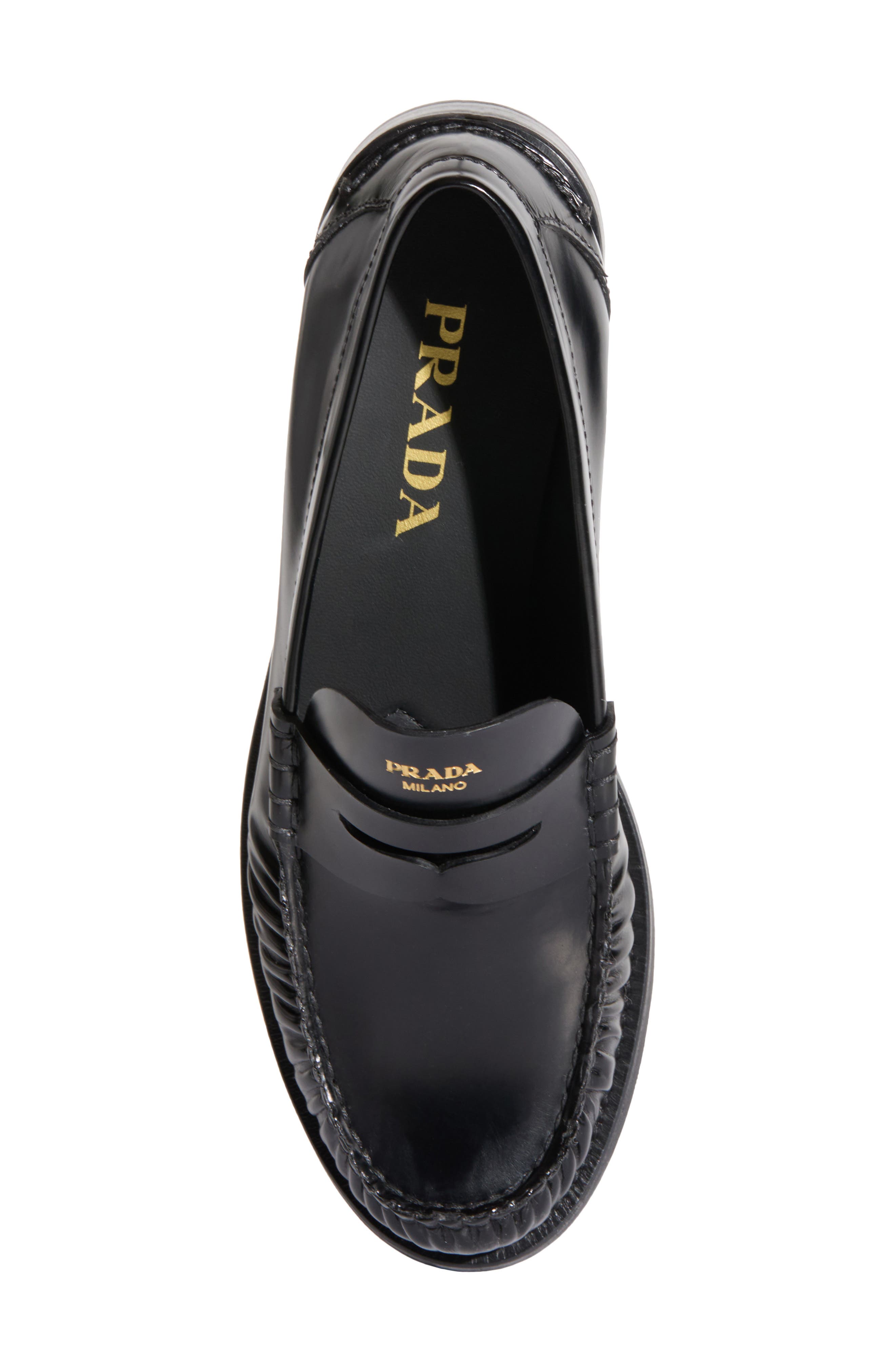 Prada Ruched Toe Penny Loafer, Alternate, color, Nero