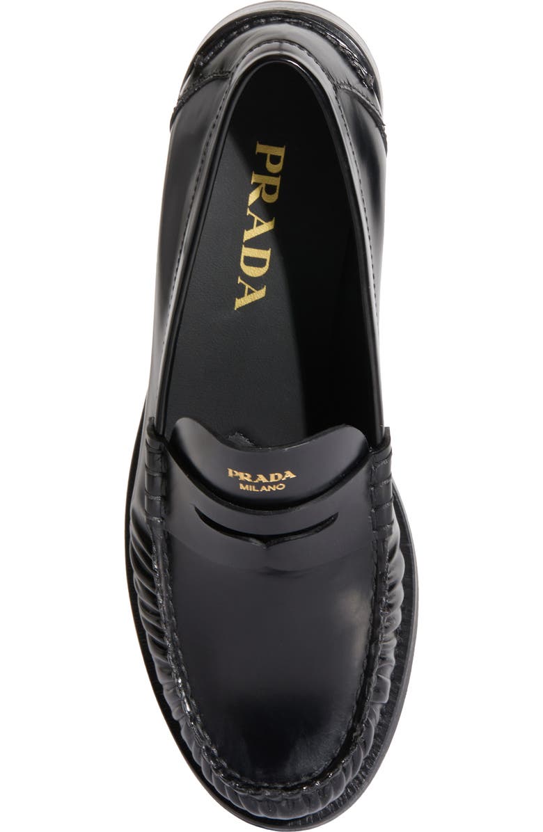 Prada Ruched Toe Penny Loafer, Alternate, color, Nero