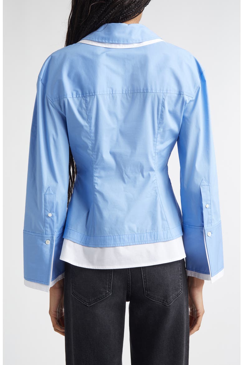 Bonnie Layered Cotton Blend Button-Up Shirt, Alternate, color, CADET