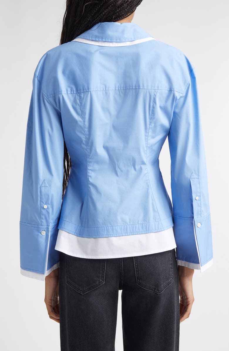 Veronica Beard Bonnie Layered Cotton Blend Button-Up Shirt, Alternate, color, Cadet