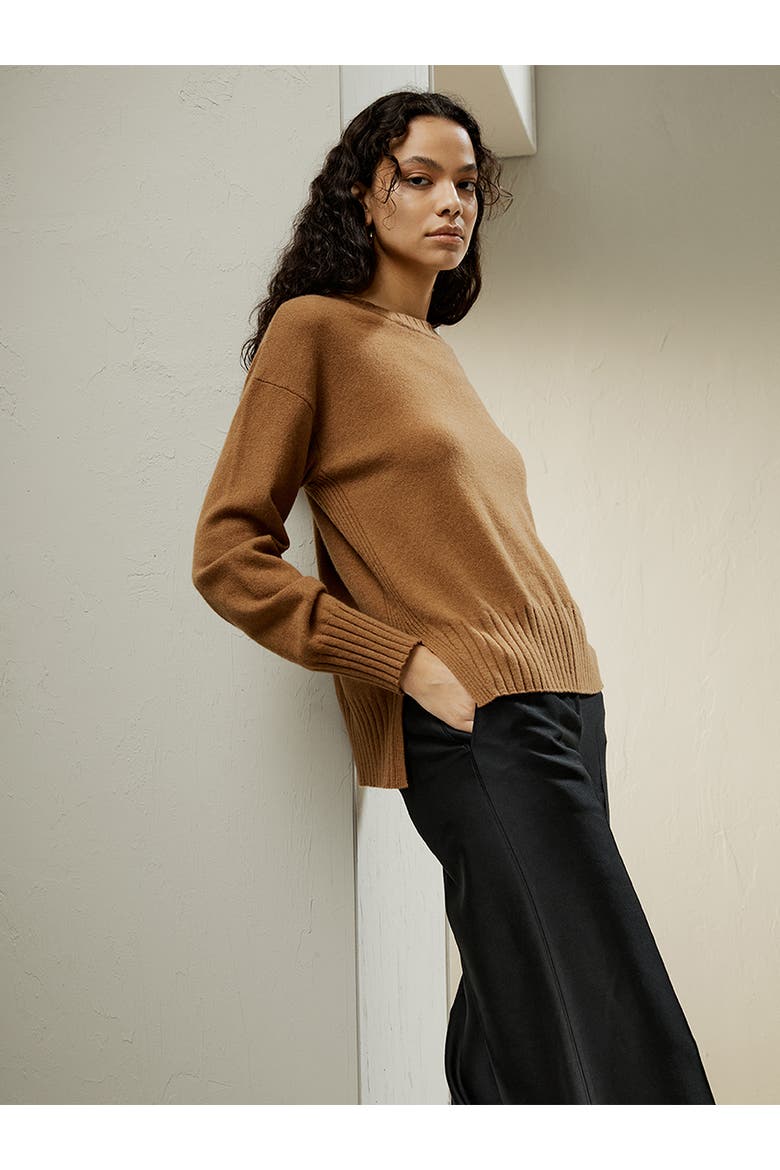 Women's Crew Neck Cashmere Sweater, Alternate, color, Brown