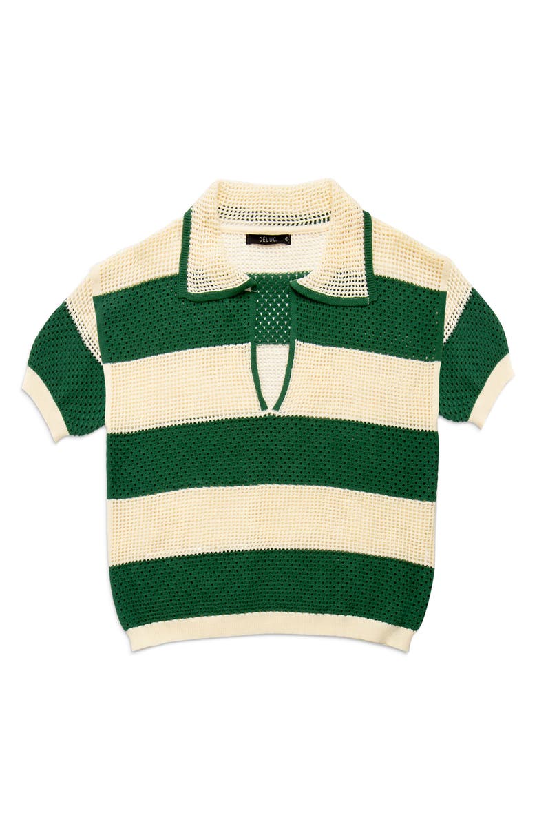 DELUC Chios Open Stitch Polo Top, Alternate, color, Ecru/ Green