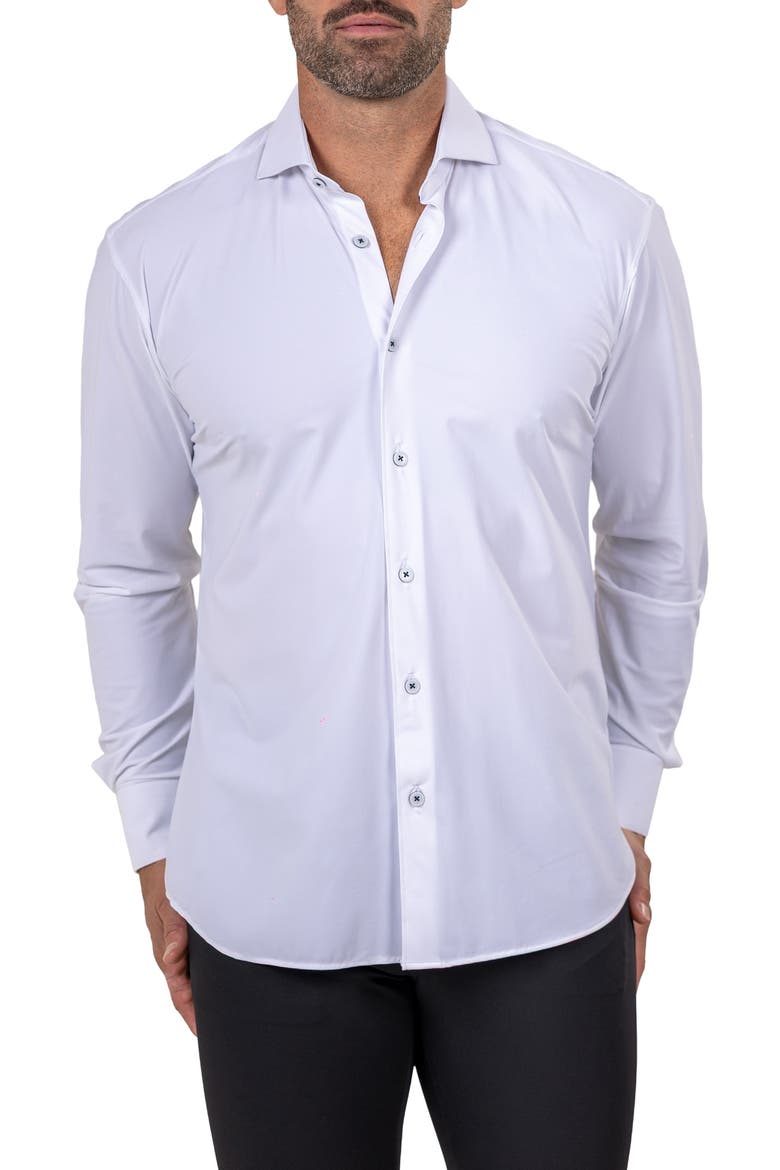 Eins Shaped Fit Marthy3008 White Knit Button-Up Shirt, Main, color, WHITE