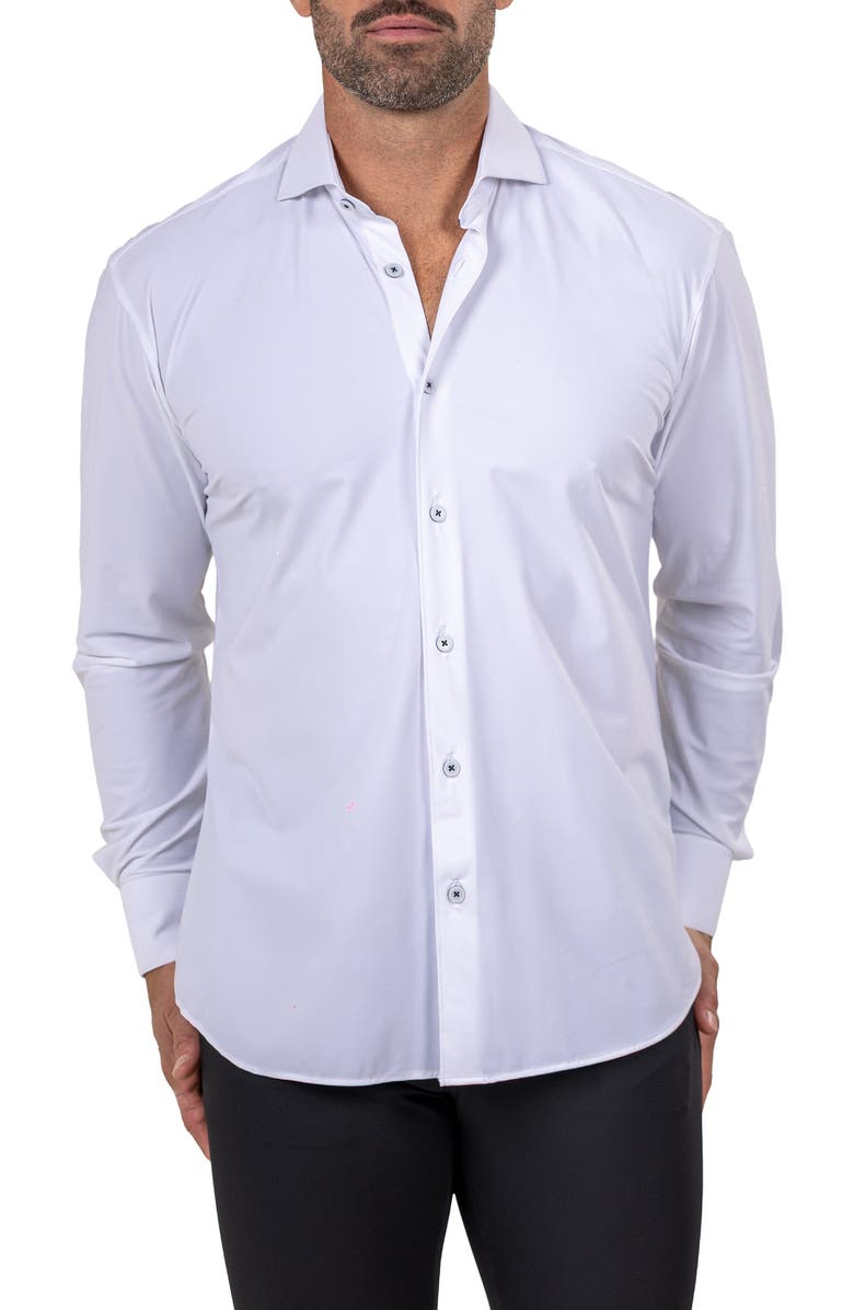 Maceoo Eins Shaped Fit Marthy3008 White Knit Button-Up Shirt, Main, color, 