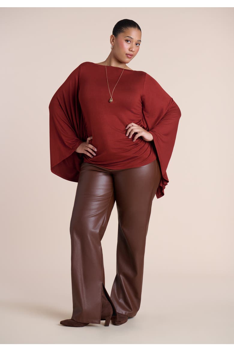 Dramatic Sleeve Shirred Top, Alternate, color, FIRED BRICK
