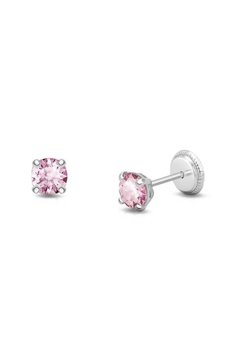 14K Gold 4mm Crystal Birthstone Studs Screw Back Earrings