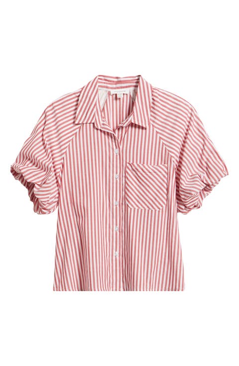 Biance Bubble Sleeve Button-Up Top