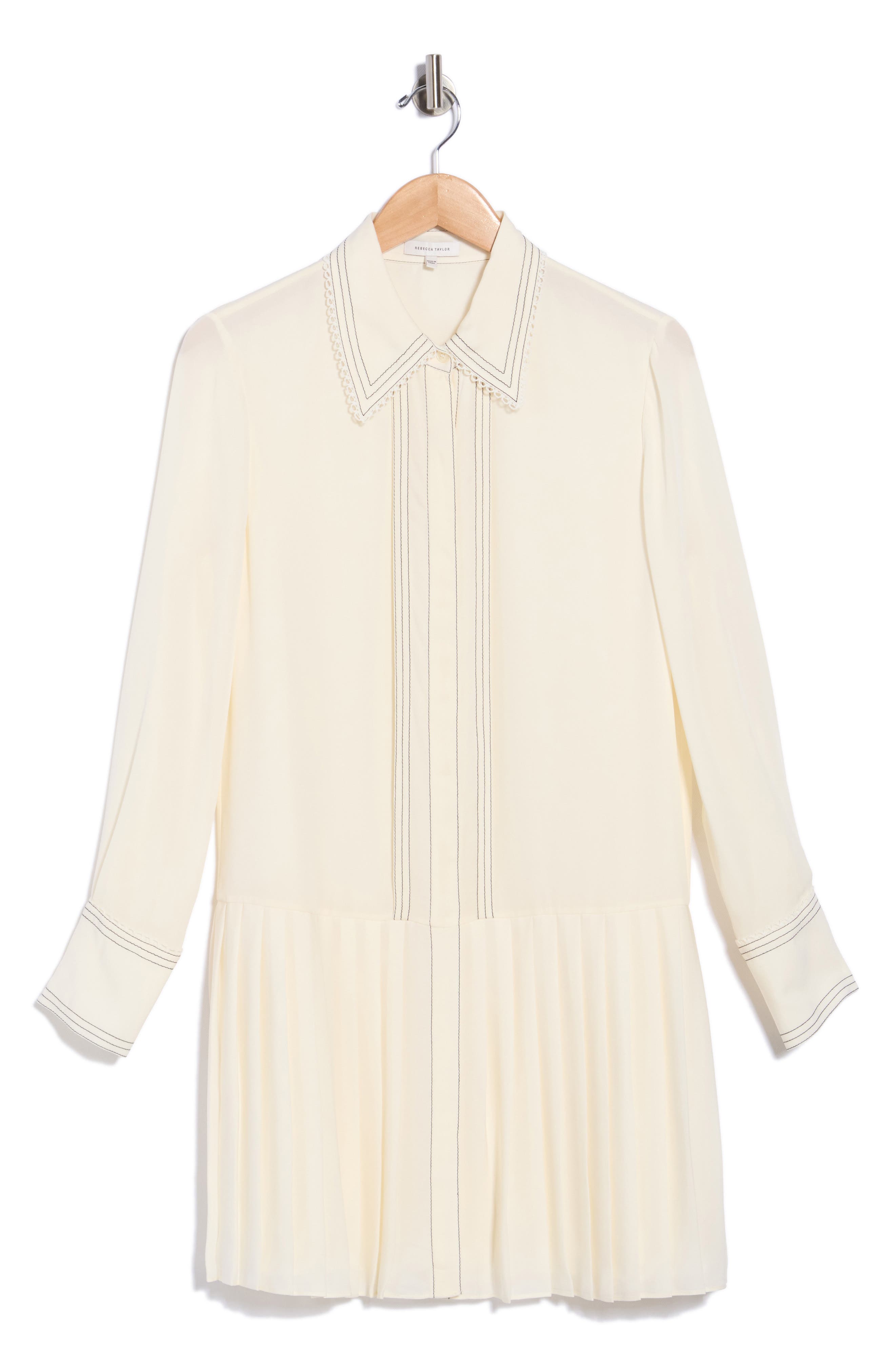 Pleated Silk Long Sleeve Dress