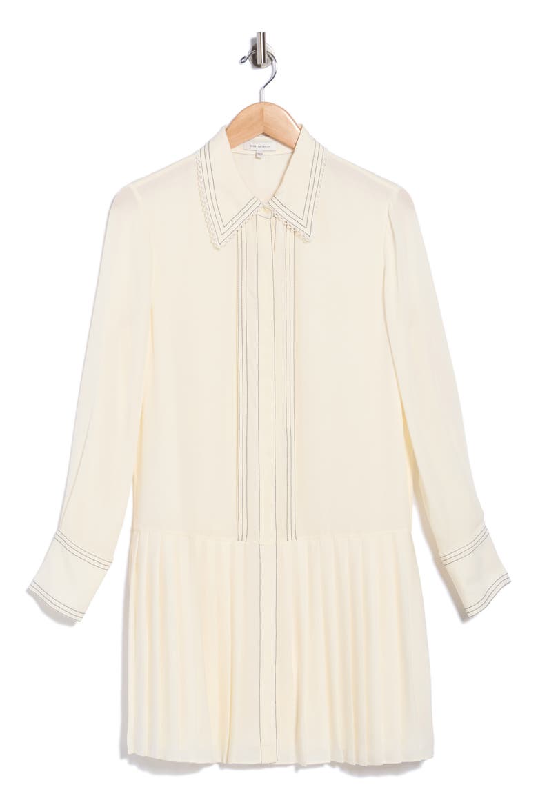 Pleated Silk Long Sleeve Dress, Main, color, SNOW