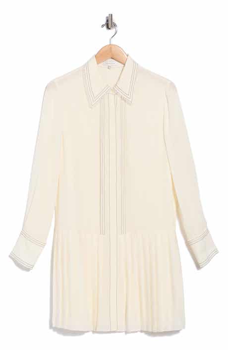 Pleated Silk Long Sleeve Dress