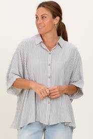 PinkBlush Striped Boxy Button Down Top