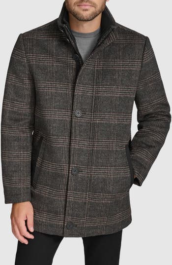 Andrew Marc Dorsey Plaid Wool Blend Car Coat In Black