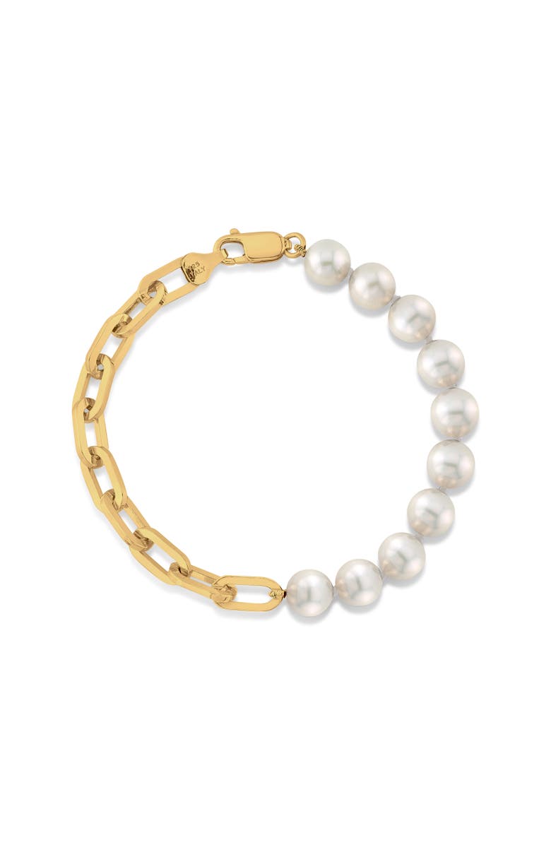 The Pearl Source Freshwater Pearl & Chain Bracelet 7mm, Main, color, Yellow Gold Fill