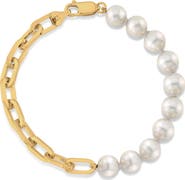 The Pearl Source Freshwater Pearl & Chain Bracelet 7mm