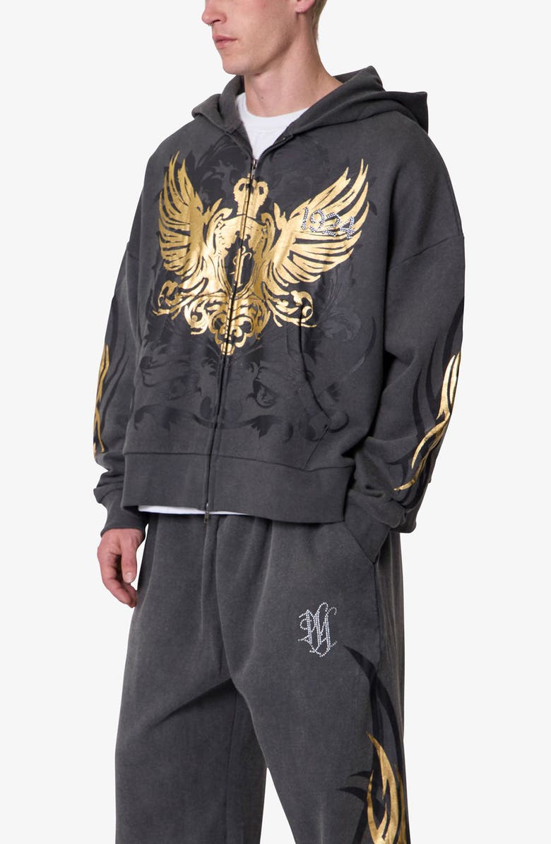 mnml Oversize Gold Foil Cotton Zip Hoodie, Alternate, color, 