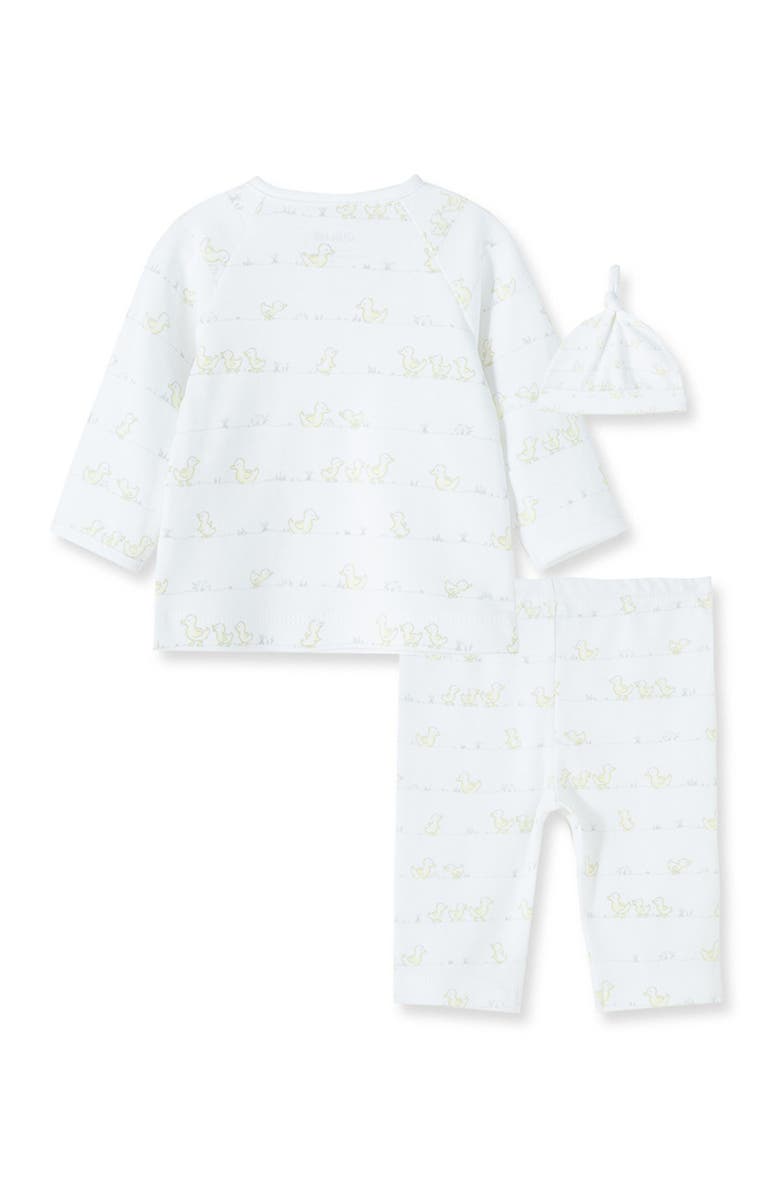 Little Me Ducks 3-Piece Wrap Top, Pants & Beanie Set, Alternate, color,