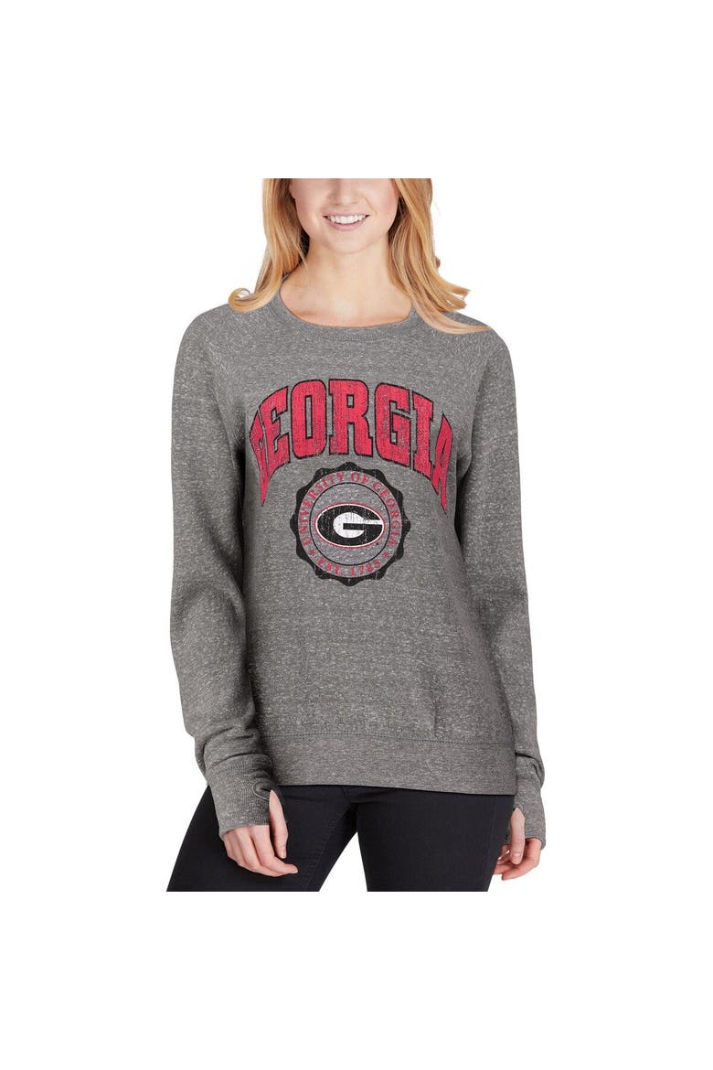 Women's Pressbox Heathered Gray Georgia Bulldogs Edith Vintage Knobi Pullover Sweatshirt, Alternate, color, Heather Gray