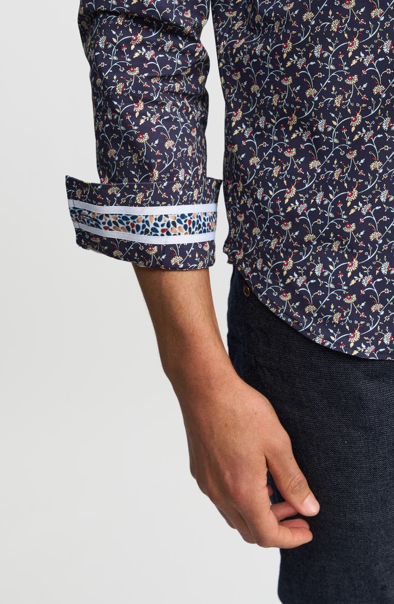 Robert Graham Moreno Trim Fit Floral Knit Button-Up Shirt, Alternate, color, Navy