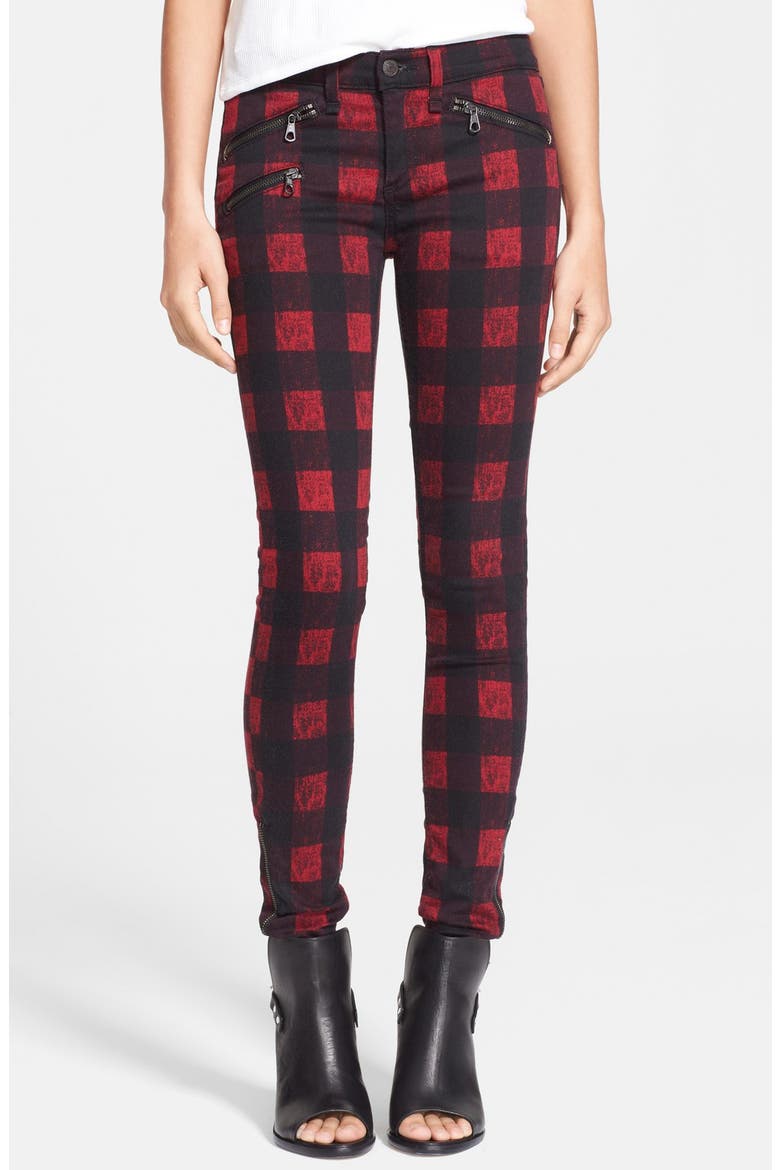 Zip Detail Print Denim Leggings, Main, color, RED BUFFALO
