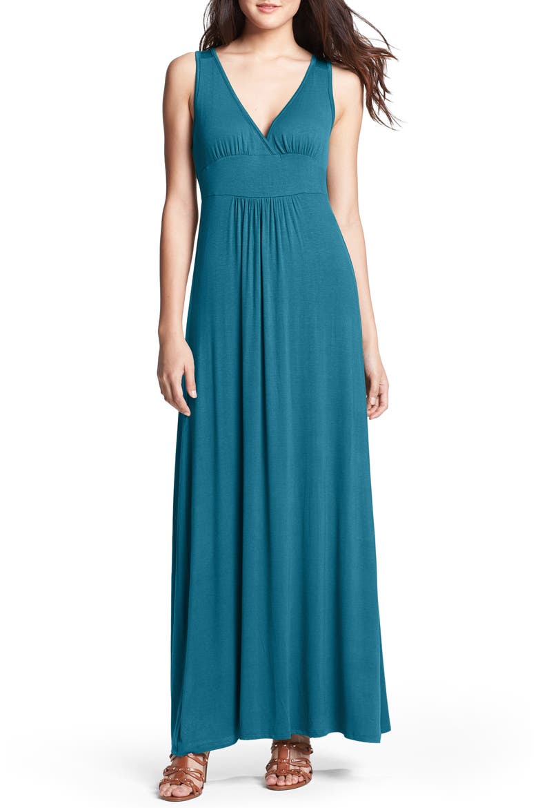 V-Neck Jersey Maxi Dress, Main, color, TEAL