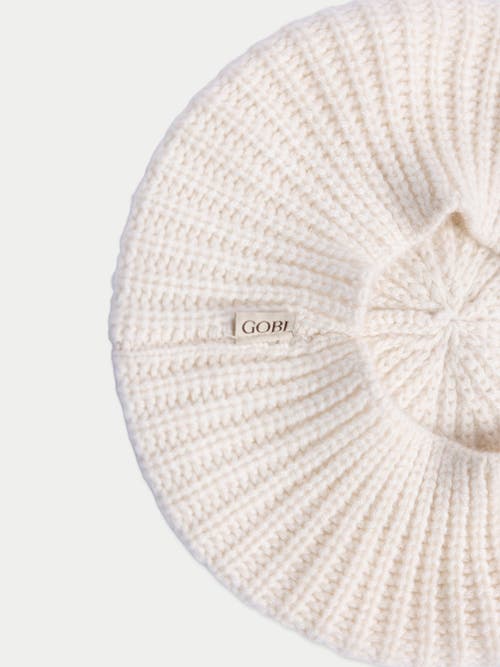 Gobi Cashmere Textured Knit Beret In White