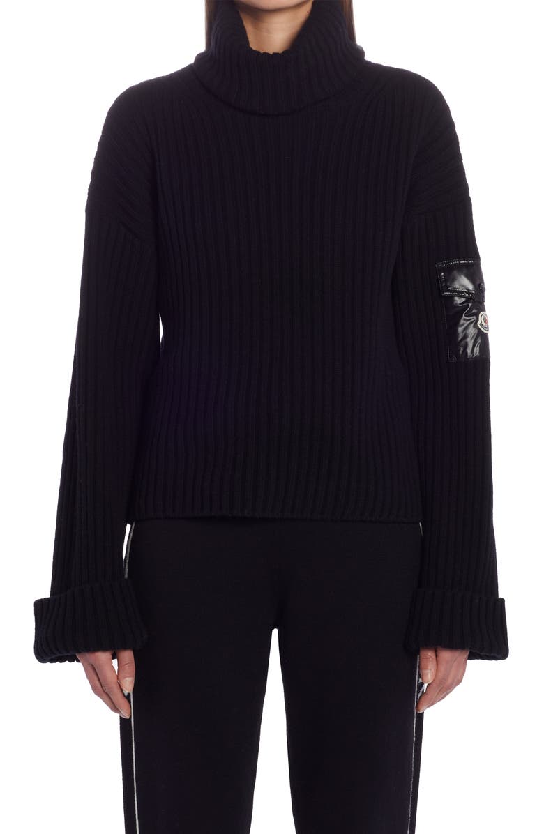 Moncler Patch Pocket Wool Rib Turtleneck Sweater, Main, color, 