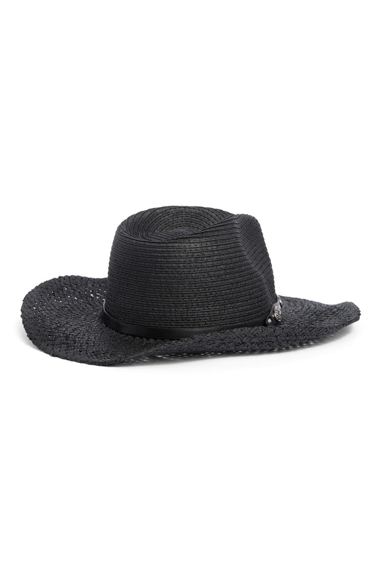 Concho Trim Cowgirl Hat, Alternate, color, BLACK